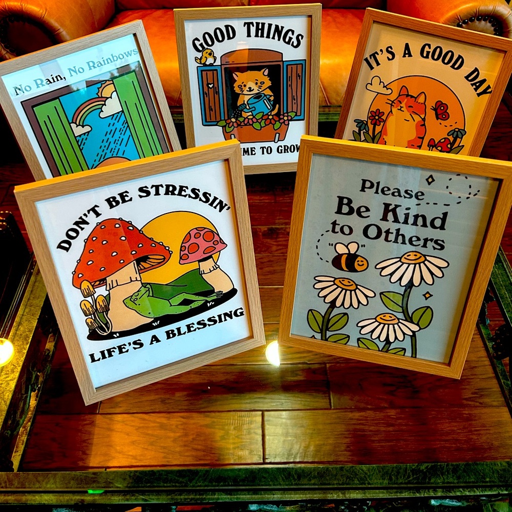 Colorful Inspirational Framed Art Set of 5